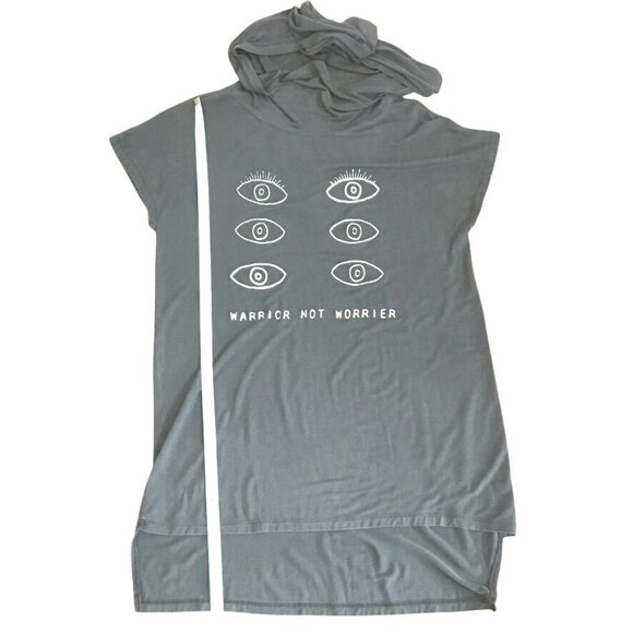 LIFE CLOTHING CO Women Hooded Graphic Tee Warrior Not Worrier Eye Modal Top S - Picture 4 of 8